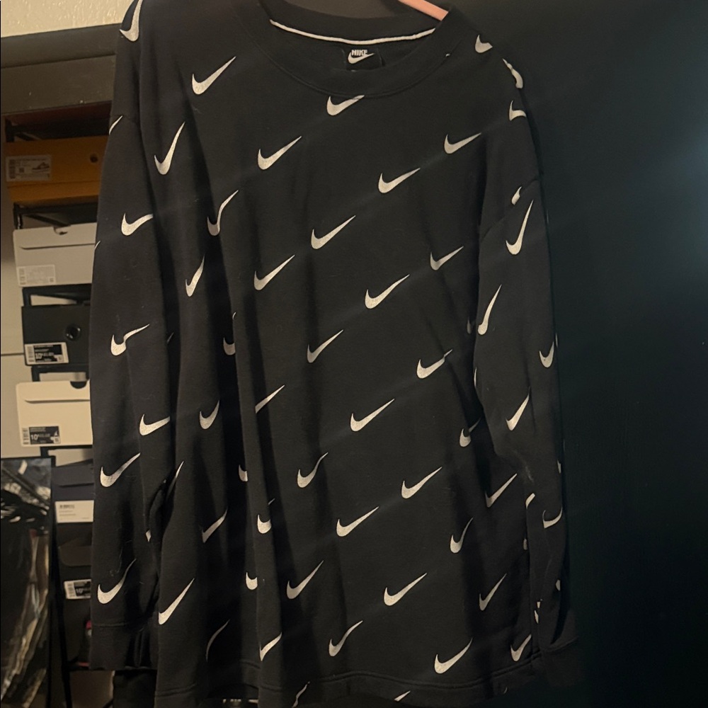 Nike Black Long Sleeve with White Swoosh Design